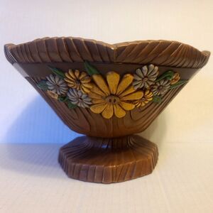 RARE Atlantic Mold 1981 Fruit Basket Bowl Yellow White Daisey's